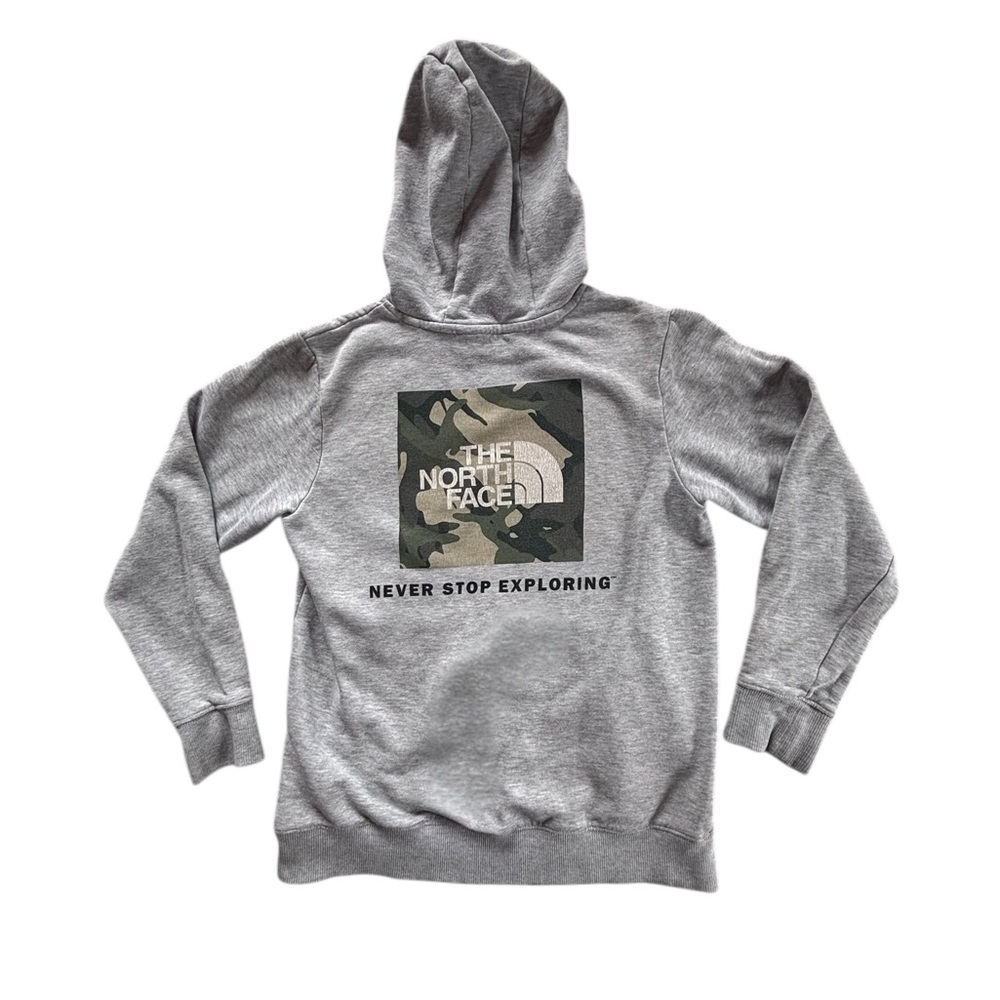 The North Face Boy’s 10-12yo Gray Hoodie w “Never Stop Exploring” Camo Graphic - Picture 4 of 17